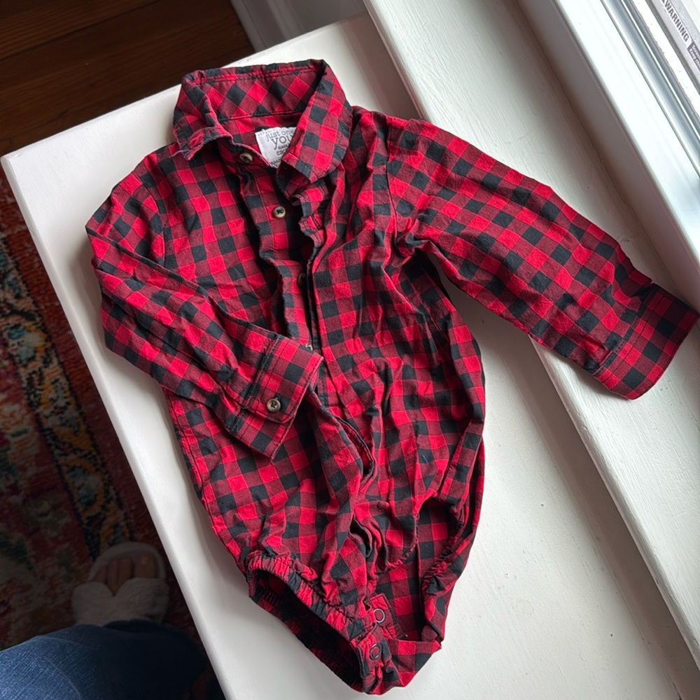 Carters 12m buffalo plaid onesie worn once